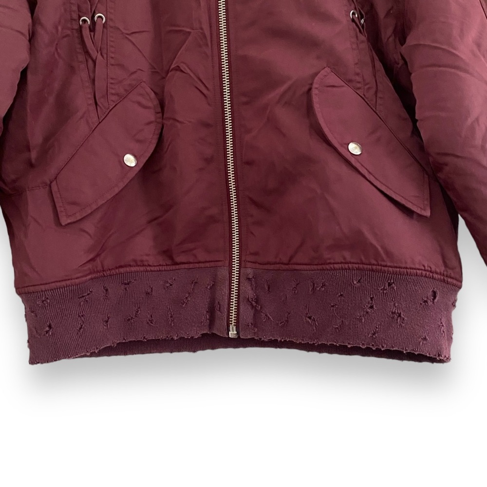 IRO Jean Ilisa Lace Up Bomber Jacket In Distressed Plum Size 40/Large - Picture 4 of 10